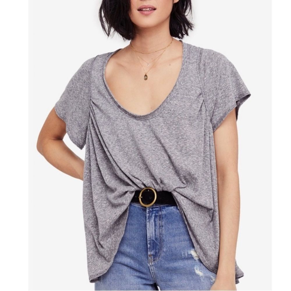 Free People We the Free | Nori Drapey Scoop Neck Short Sleeve T-Shirt Gray Sz XS